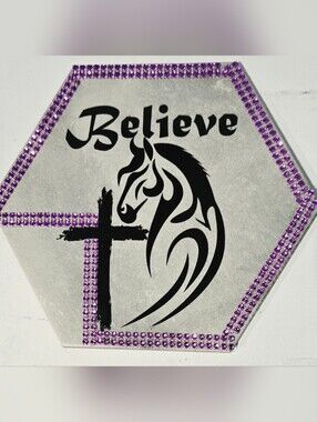 Believe  Hexagon Plaque Highlighted With Rhinestones.